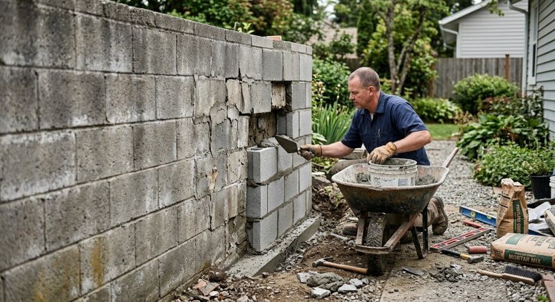 Cinder Block Wall Repair in Arlington, MA